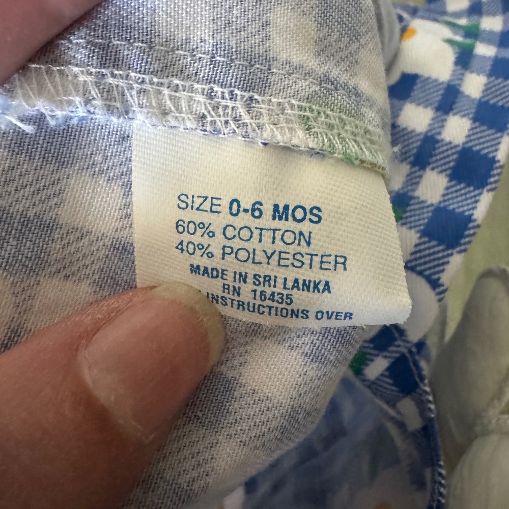 Vintage Baby Blue Gingham Daisy Overalls Sunflower Applique Romper 0-6 Months - Picture 7 of 8